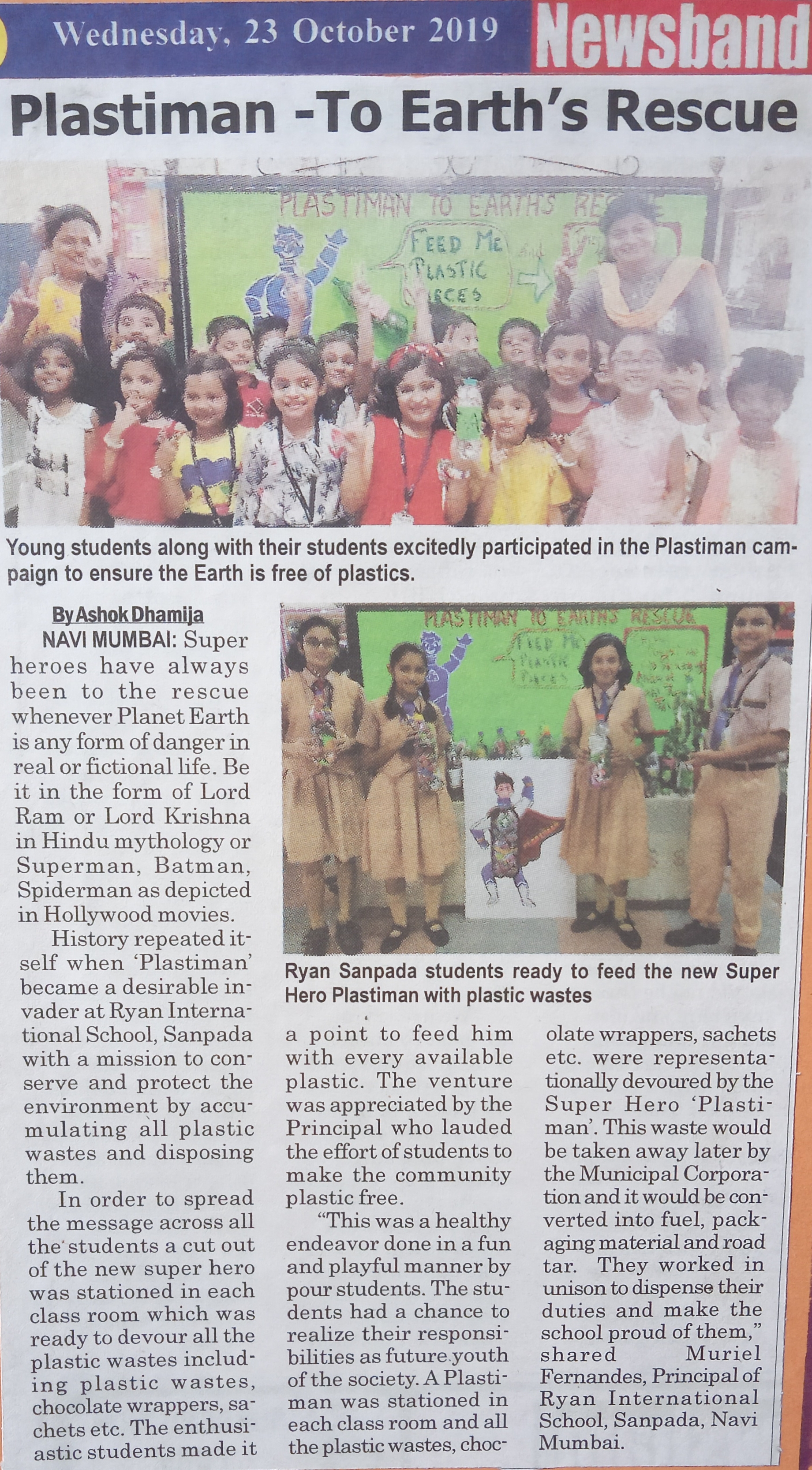 Anti-plastic drive was featured in Newsband - Ryan International School, Sanpada